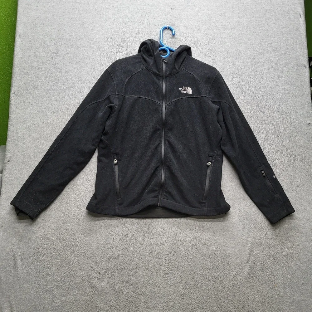 The North Face‎ Women Jacket L Black Logo Embroidery Fleece Windwall Activewear